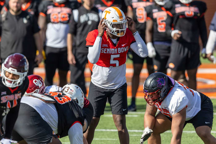Former Tennessee Volunteers QB Joe Milton III during practice at the Reese's Senior Bowl. (Photo by Vasha Hunt of USA Today Sports)